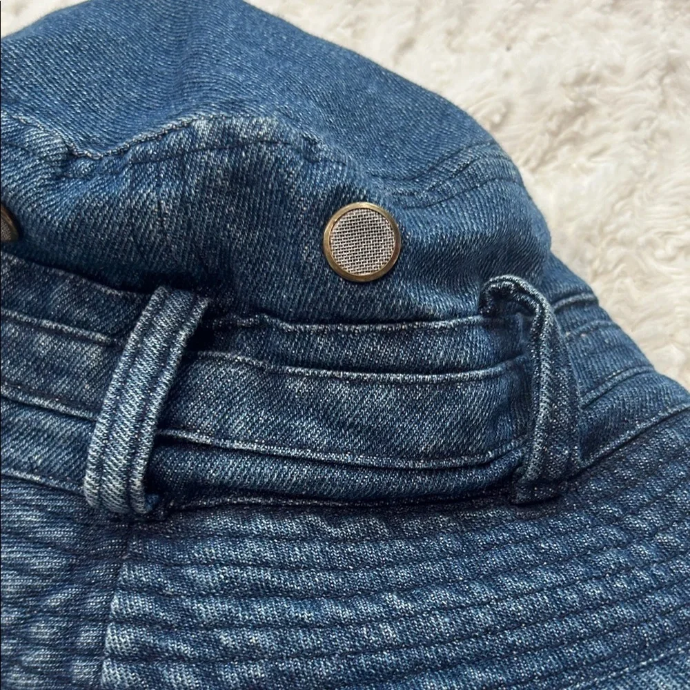 Vintage 90s Blue Denim Cotton belt buckle Bucket Hat size small medium adult - Picture 2 of 7